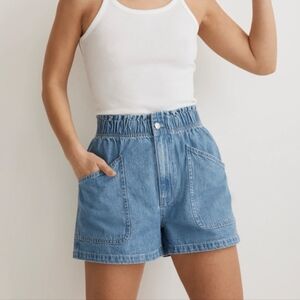 Madewell Denim Pull-On Paperbag Utility Shorts in Arcwood Wash